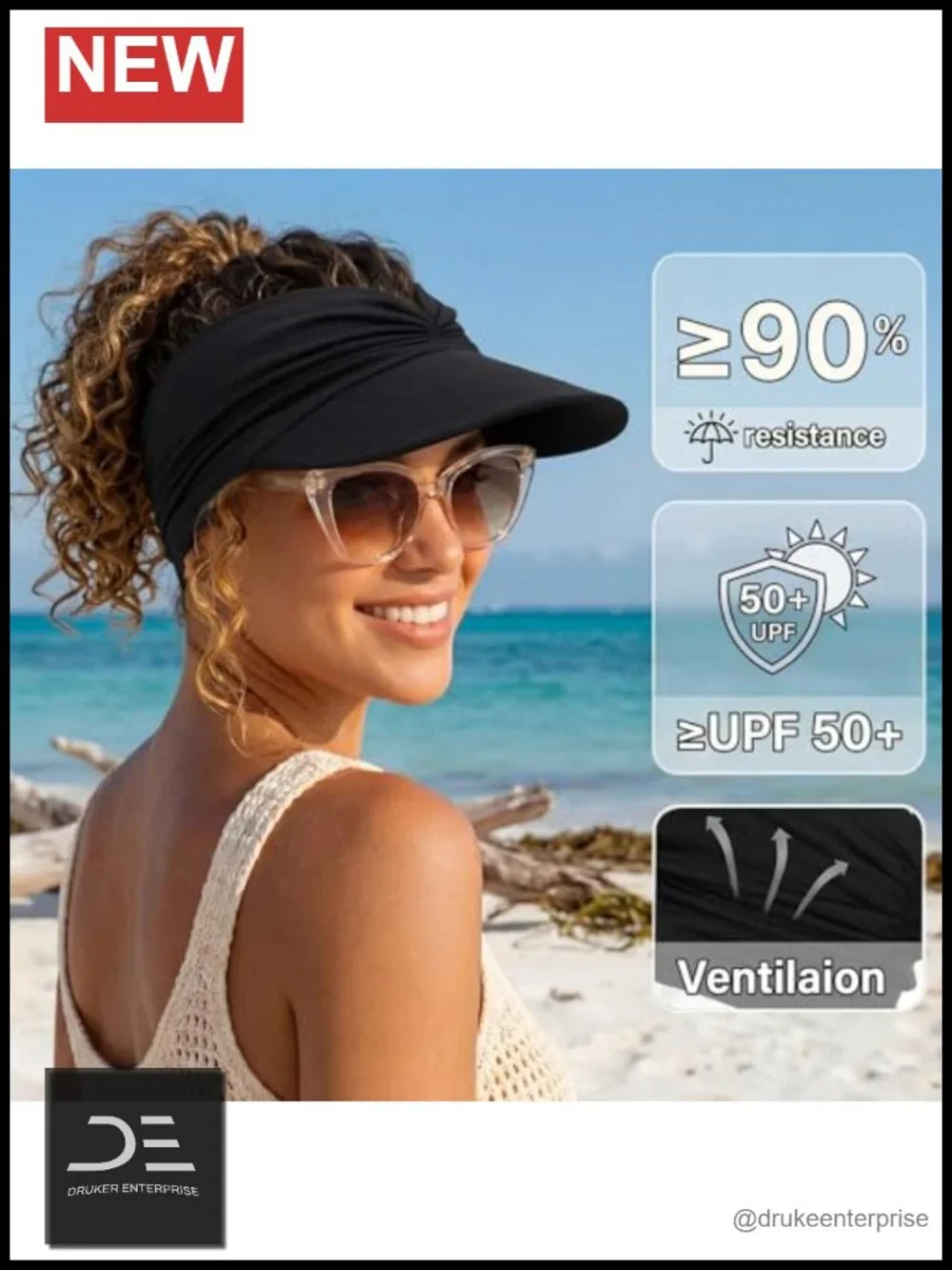 3 Pack Sun Visor Hats UPF50+ Polyester Large Brim Ponytail Golf Hat